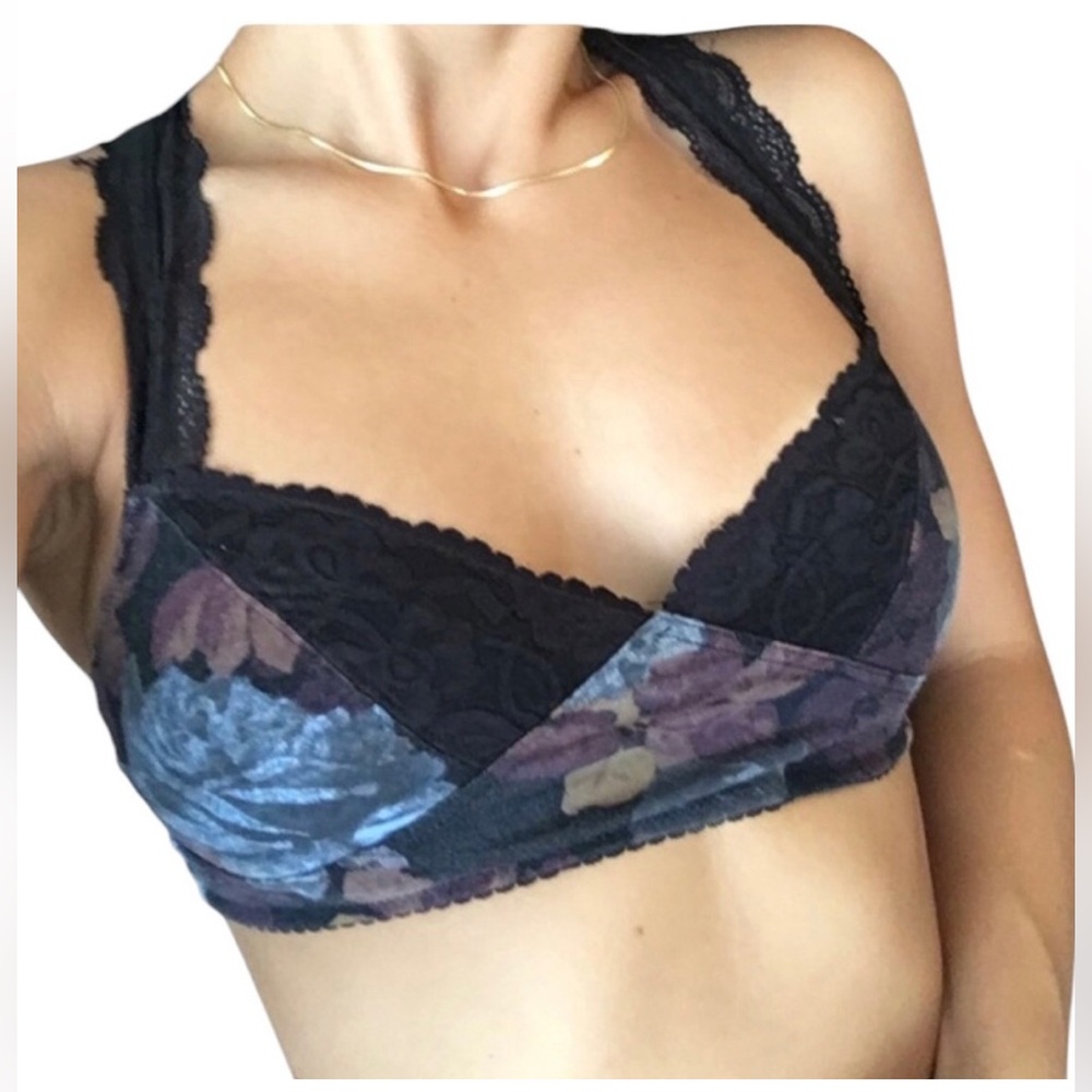 Free People Intimately Annabelle Lace Cutout Bralette Size XS Floral Black